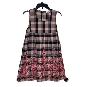 Hayden LA Women Dress‎ Embroidered Floral Plaid Sleeveless Multicolor Small